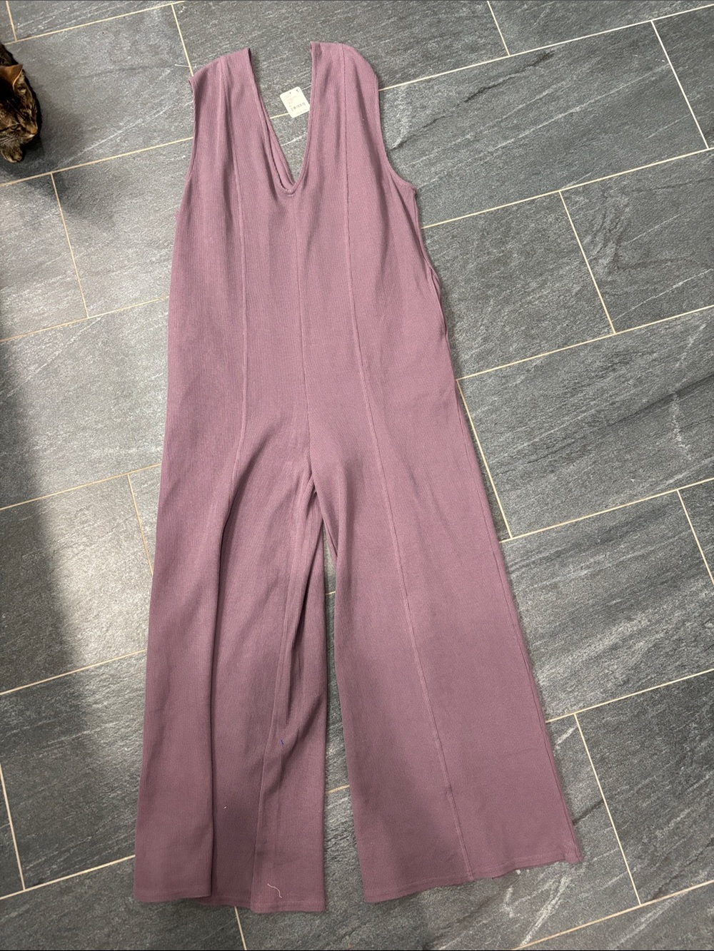 FP Beach raspberry mocha V-neck wide leg jumpsuit